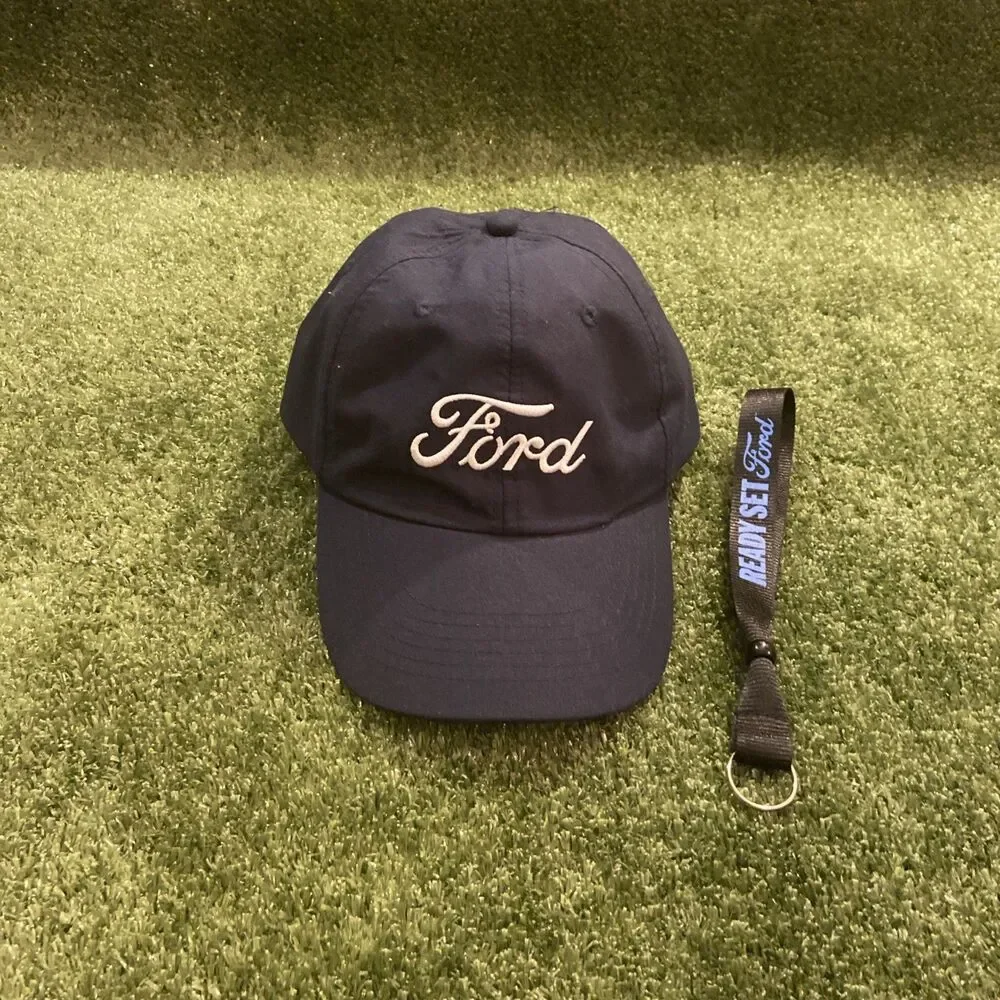 Ford Baseball Hat Navy Blue Adjustable Cap & Keychain